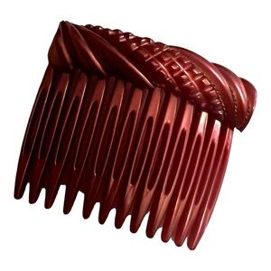 Vintage 1980’s Dusty Rose Hair Comb with Gold Threading, Made in France